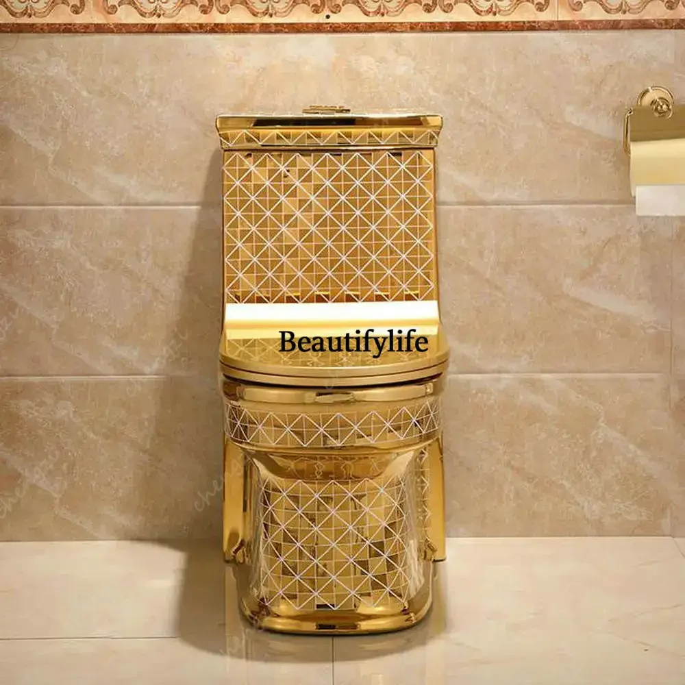 J132 MAEBOW Artistic Gold Diamond Ceramic One Piece Closestool Water Saving Odor-Proof Floor Drain Cyclone Flushing Bathroom Toi