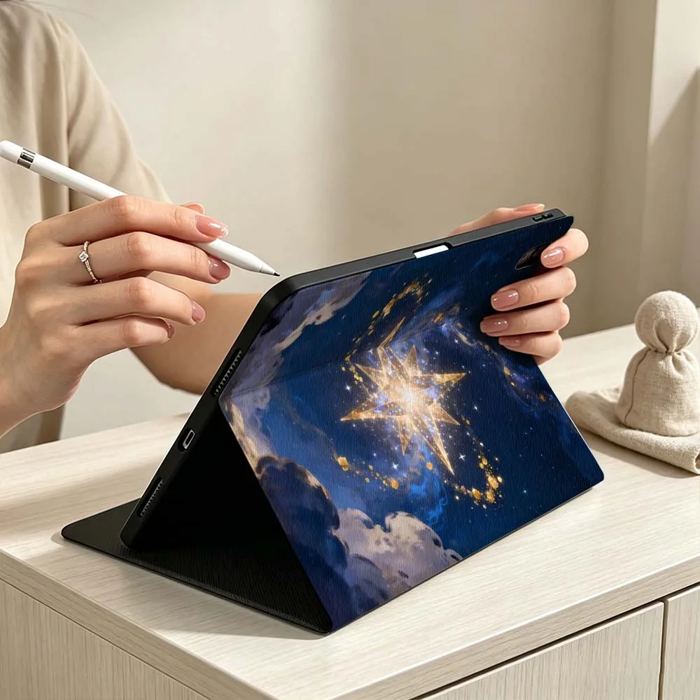 Golden Starry Sky Pattern For iPad Pro Air mini 7 6 5 4 3 2 1 M5 M4 M3 11th 10th A17 Pro A16 A14 Soft Pen Tray Tablet Case