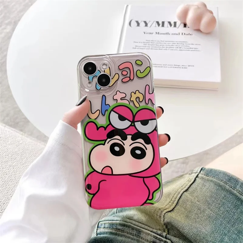 Funda de teléfono transparente con crayón Shin-chan de dibujos animados para iPhone 16 13 15 14 12 11 Pro Max XS X XR Max 7 8 Plus 16 15 Pro