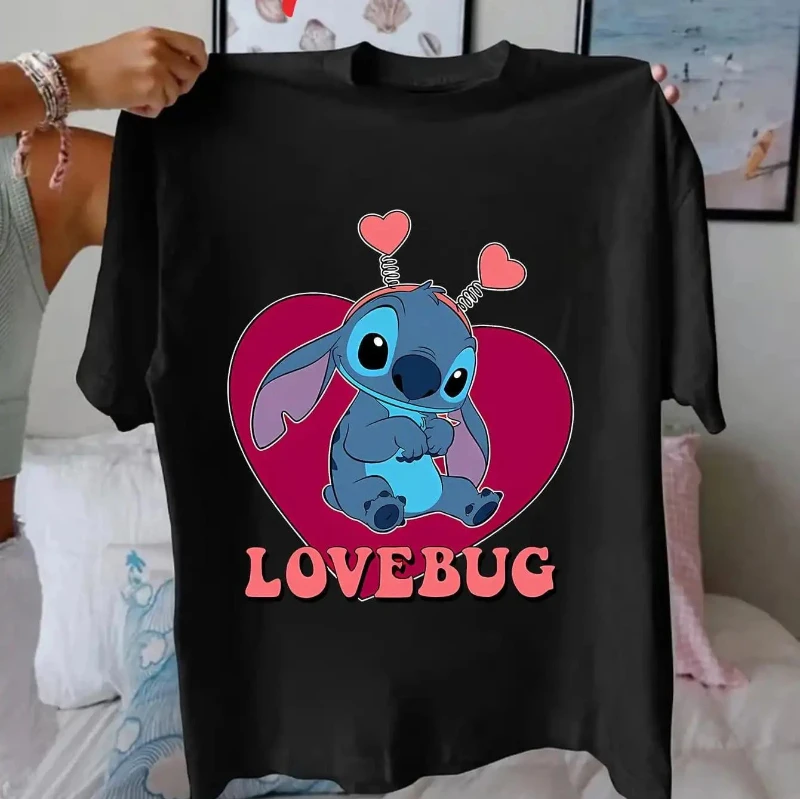 

Официальная футболка Disney Stitch and Stitch Fans, женская хлопковая модная и удобная футболка с коротким рукавом
