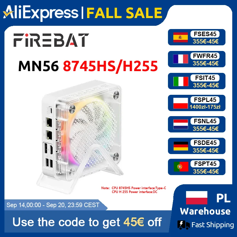 Firebat Mn56 Mini Pc Windows11 Amd R7-8745Hs Ddr5 16Gb+ 512Gb Ssd/Amd R7 H255 Lpddr5 24Gb+1Tb Ssd 8 Cores Desktop Computer Bt 5.2 Wifi6 HDMI Type-C USB
