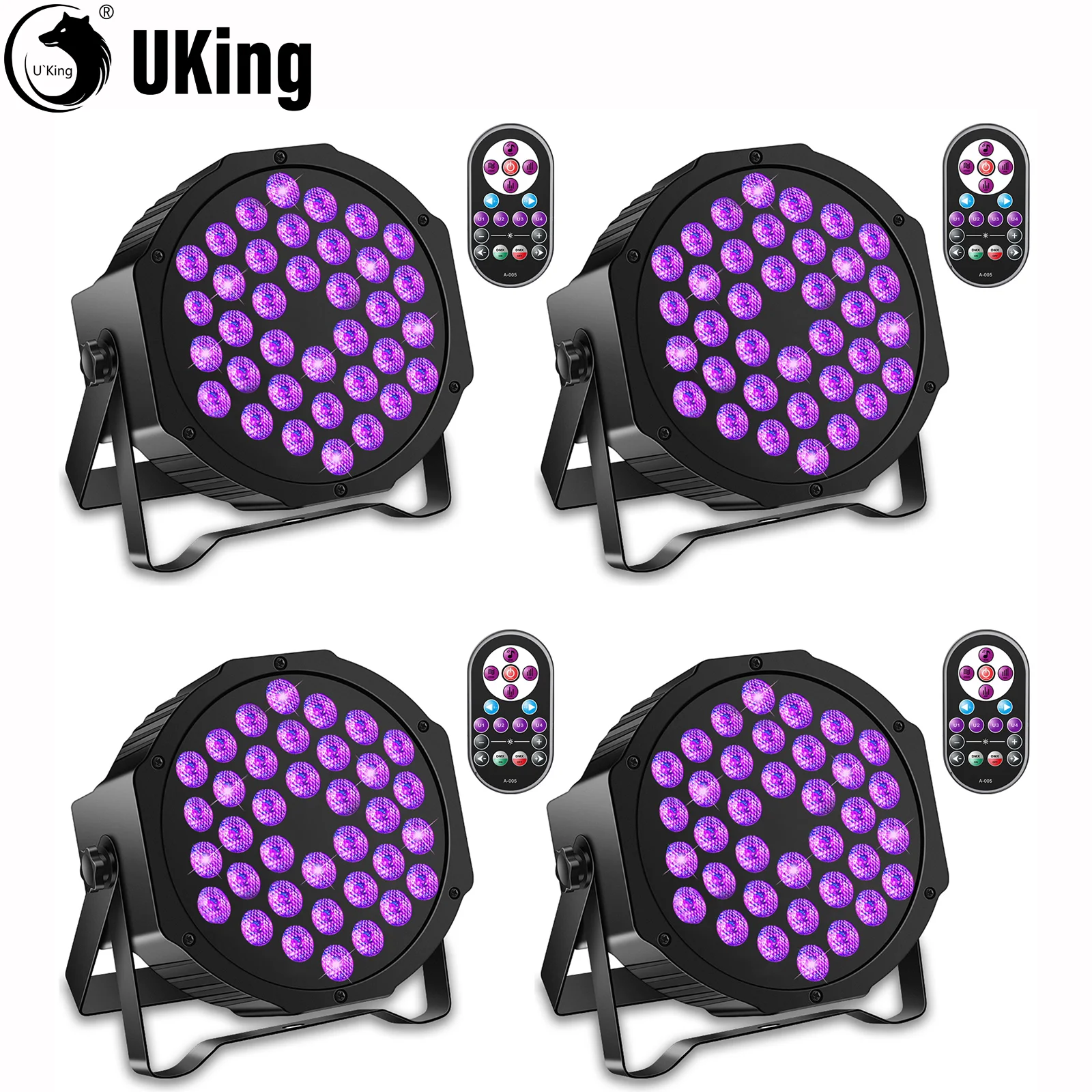 U'King 4Pcs/Set 36W UV LED Par Lights Blacklight With Remote Controller DMX Stage Lighting For DJ Disco Club KTV Wedding Party