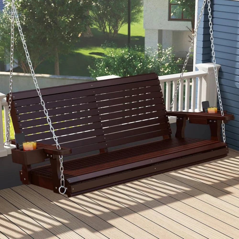 

Front Porch Swing, Wooden 2-Seater Outdoor Hanging Patio Swing Chair with Cup Holders, Upgraded 22" Deep Seat, Customized