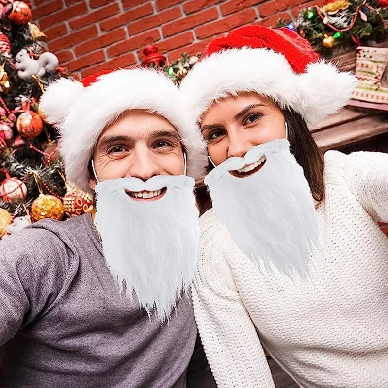 1-10PCS Santa Beard White Fake Mustache Christmas Costume Accessory Prop for Kids and Adults Holiday Party Cosplay Decoration