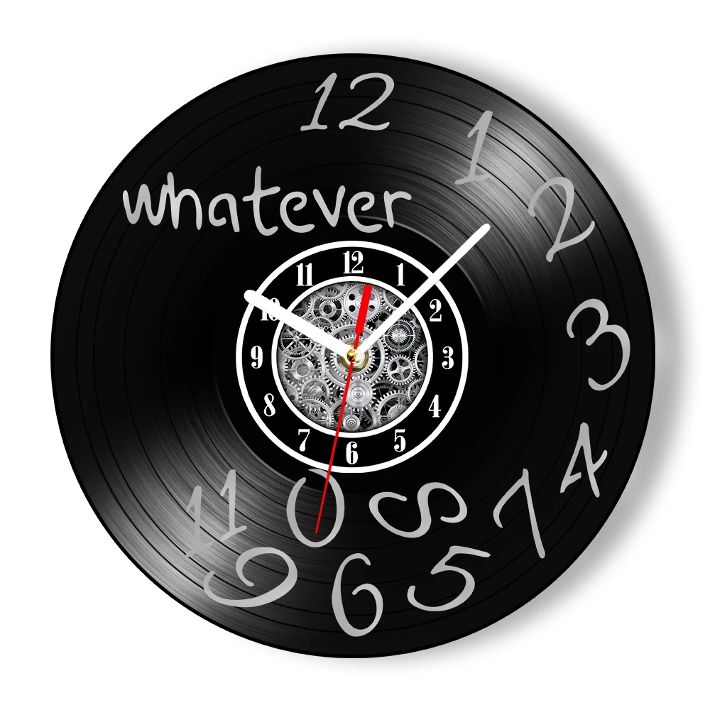 Whatever Vinyl Record Wall Clock With Scrambled Numbers For Living Room Inspirational Wall Art Decor Vinyl Disk Crafts Clock