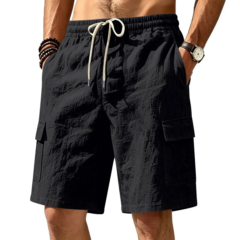 Amerikanische Multi-Pocket-Overalls für Herren, Outdoor-Sport und Freizeit, lockere, einfarbige Leinen-Overalls, Fünf-Punkt-Shorts – Detail 12