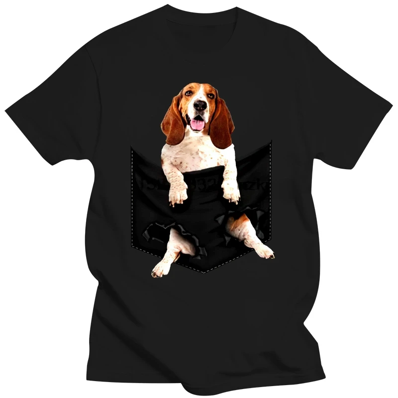 Men T Shirt Basset Hound Pocket Mid T Shirt Women T-Shirt