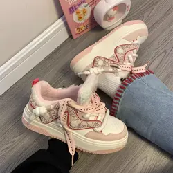 Nuove donne invernali Sneakers calde traspiranti scarpe di lana Cartoon scarpe da ginnastica con tacco spesso piattaforma da corsa Casual Y2K Lolita scarpe sportive