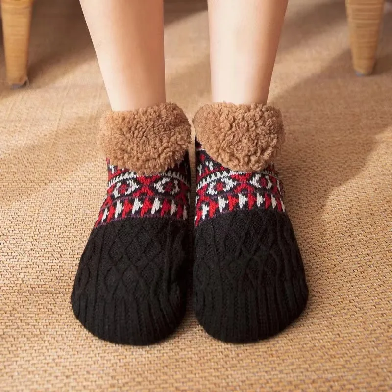 Indoor Winter Slippers Socks Men\'s Floor Socks Home Bedroom Sleeping Socks Non-slip Knitted Adult Plus Fleece Warm Carpet Sox