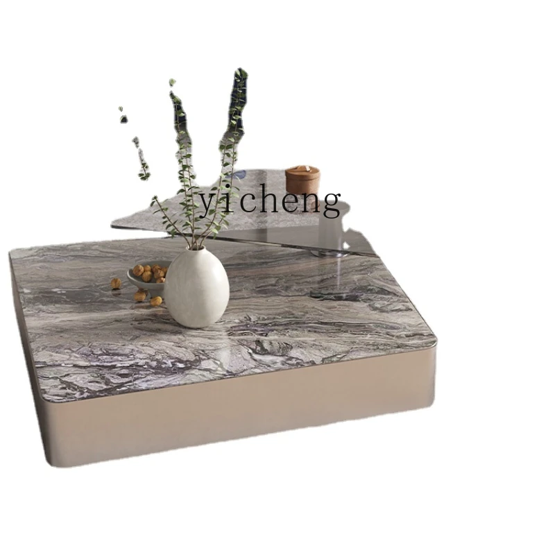 XL Mild Luxury Marble Coffee Table Shaped Rotatable Glass Coffee Table Square Small Coffee Table