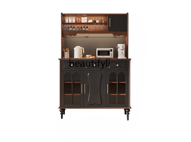 French Solid Wood Retro Style Sideboard Cabinet Home American Kitchen Multi-Functional Storage Cabinet Integrated Wall