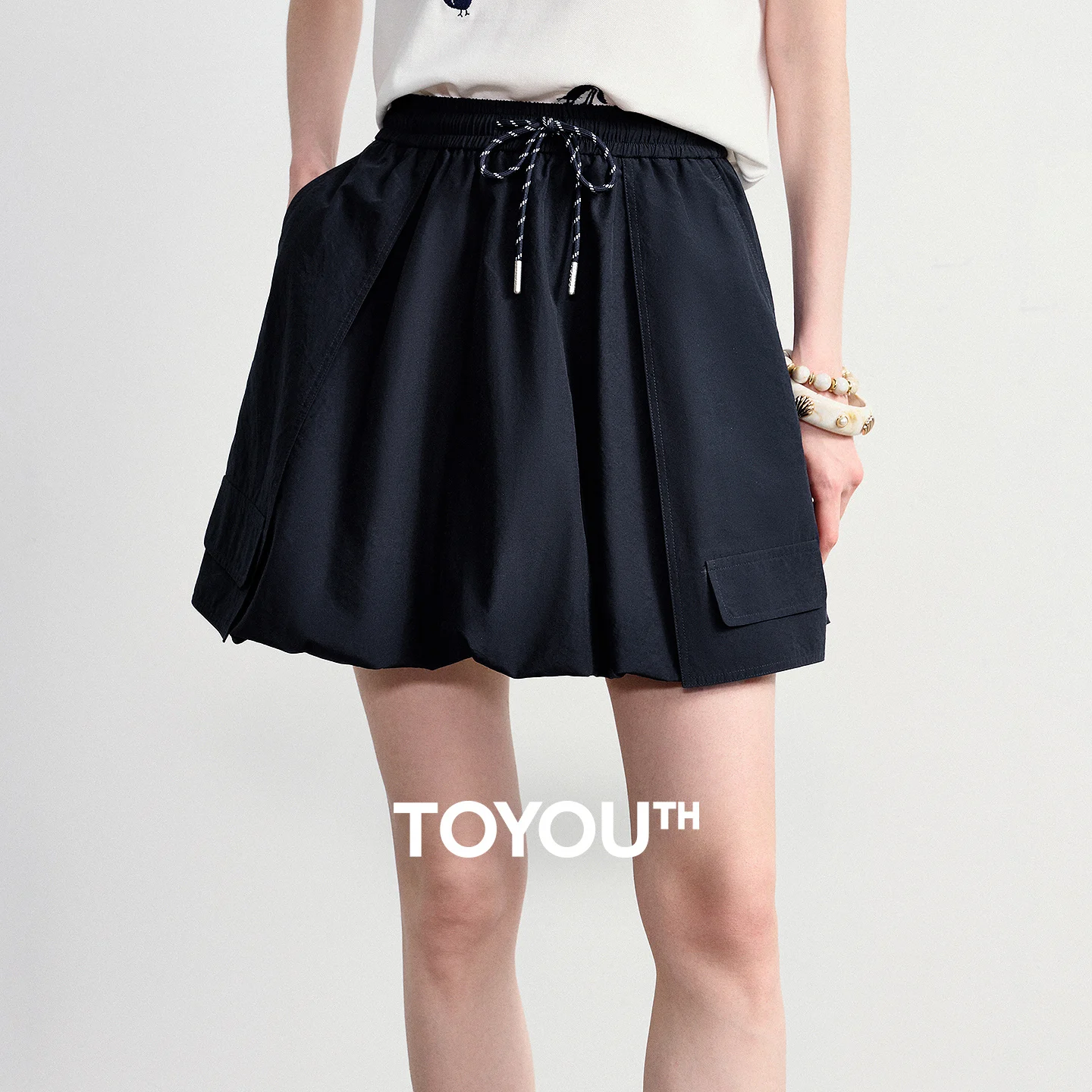 

TOYOUTH Women Cotton Skirt 2026 Summer New Navy Elastic Waist Workwear Casual Light Sport A-Line Skirt