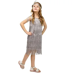 Hip Hop dancer Cosplay Golden White Tassel dress Costume for Girls Carnival Party dancer
