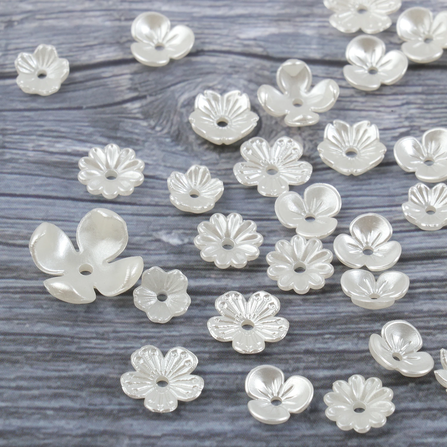 ABS Flores Imitação de Pérola Material, Loose Beads Caps para DIY Pulseiras e Colares, Jóias Fazendo Suprimentos, 50PCs, 100PCs