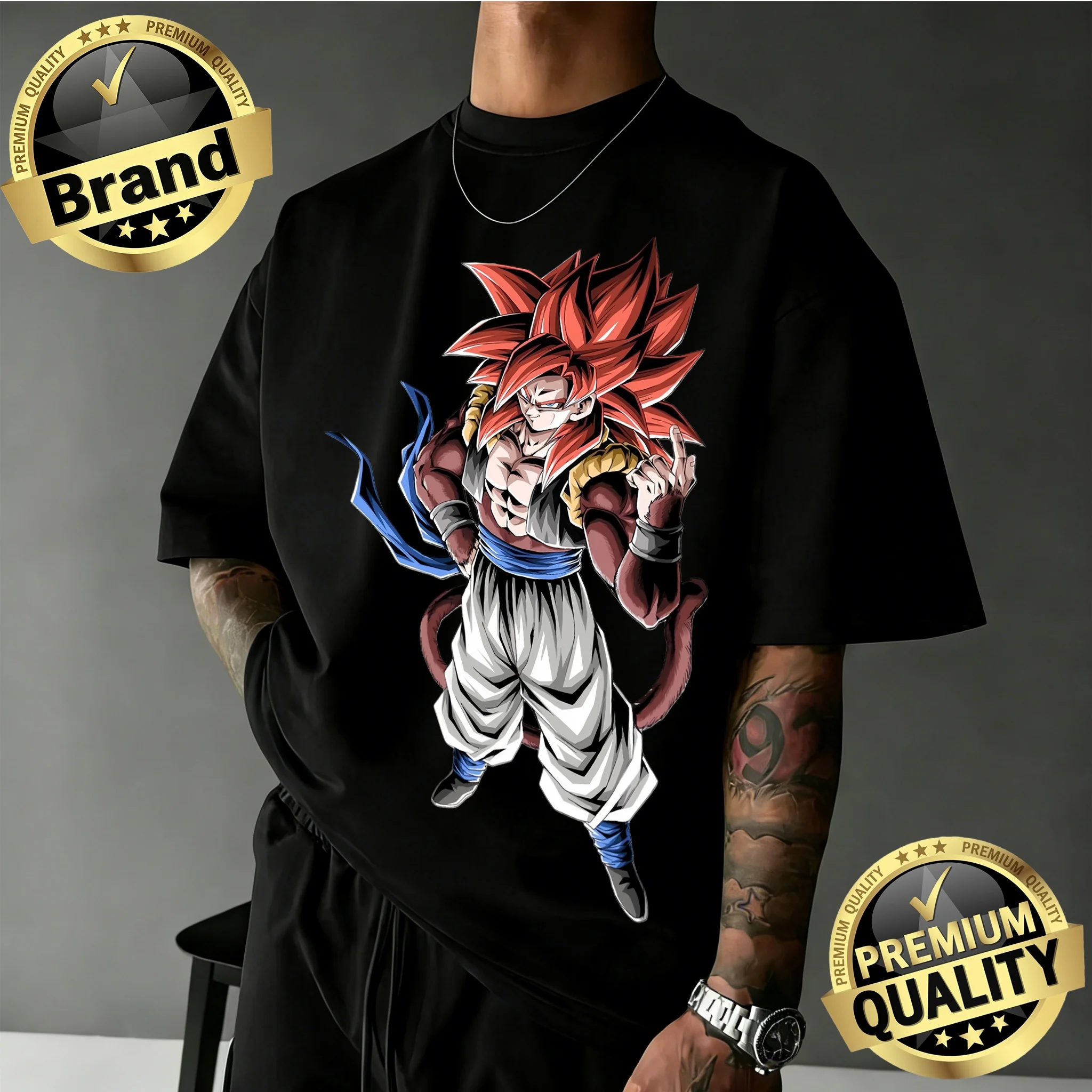 2026 Sommer Dragon Ball GT 100% Baumwolle Oversized T-Shirt für Herren Damen Kinder |   Gogeta Super Saiyan 4 Retro Anime Print T-Shirt Y2k