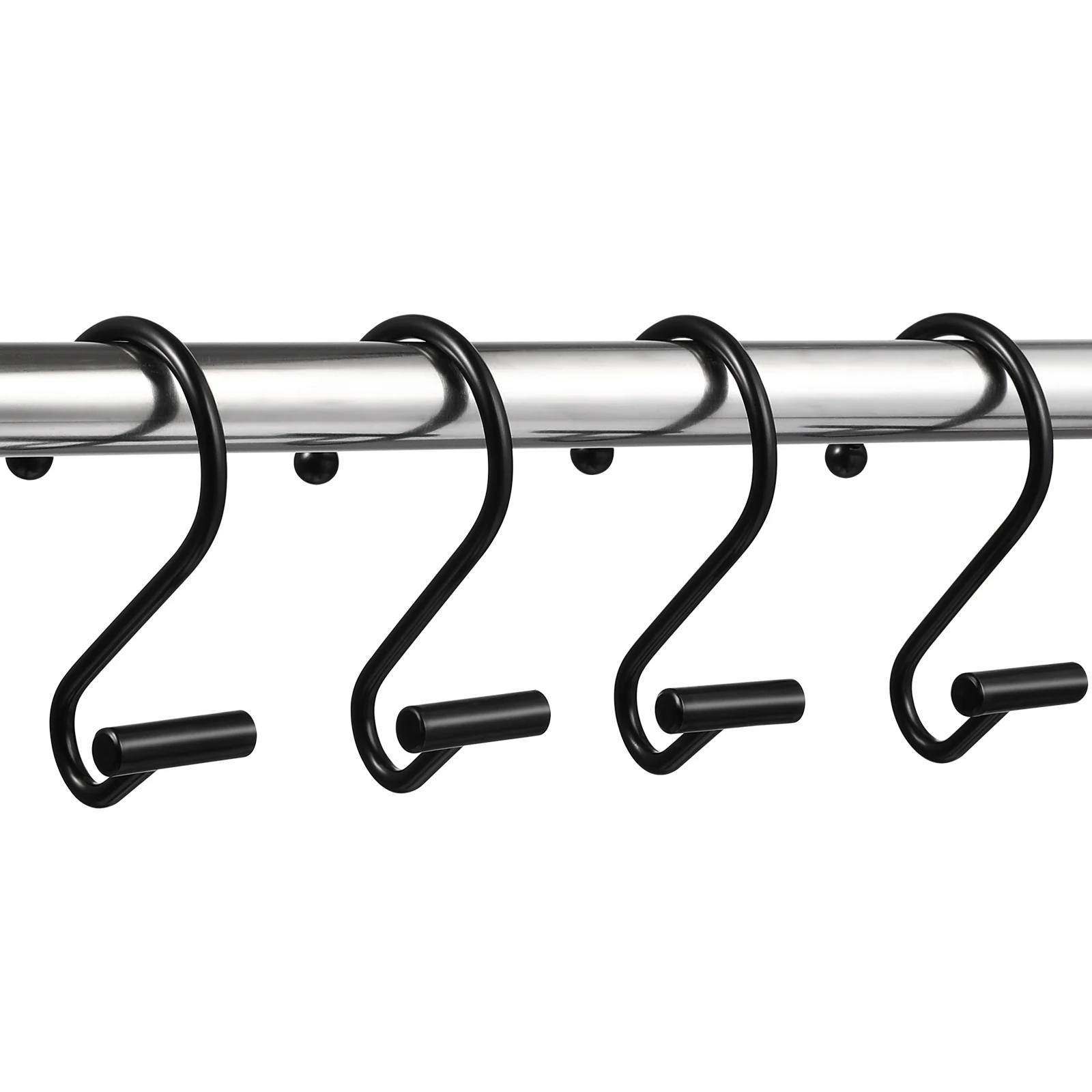 

12 pcs S Hooks Black Shower Curtain Rings T Shape Easy Slide Quiet Iron Decorative Bathroom Hooks Fits Standard Rods
