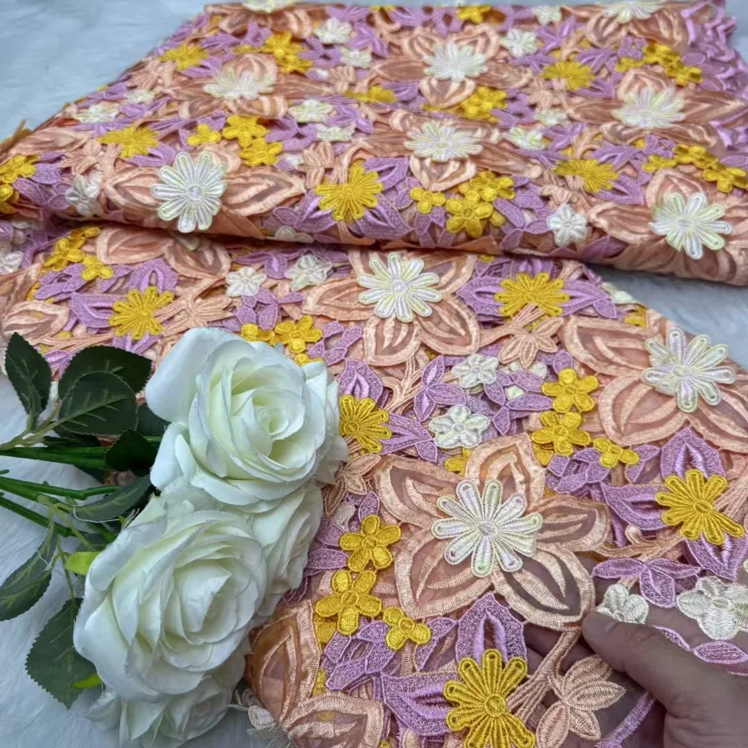 

Африканская ручная работа с 3D гипюровым шнуром, кружевной цветок для нигерийских женщин, роскошная вечеринка, французская нигерийская кружевная ткань для свадьбы