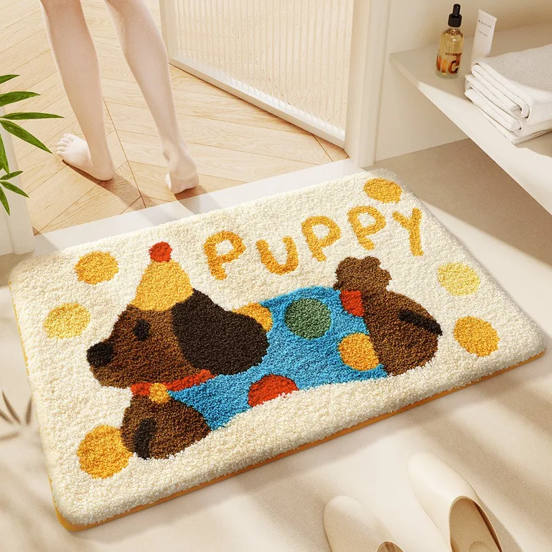 Bathroom Water-absorbing Thickened Floor Mat, Anti-slip Pad At Toilet Entrance, Faux Cashmere Bathroom Carpet