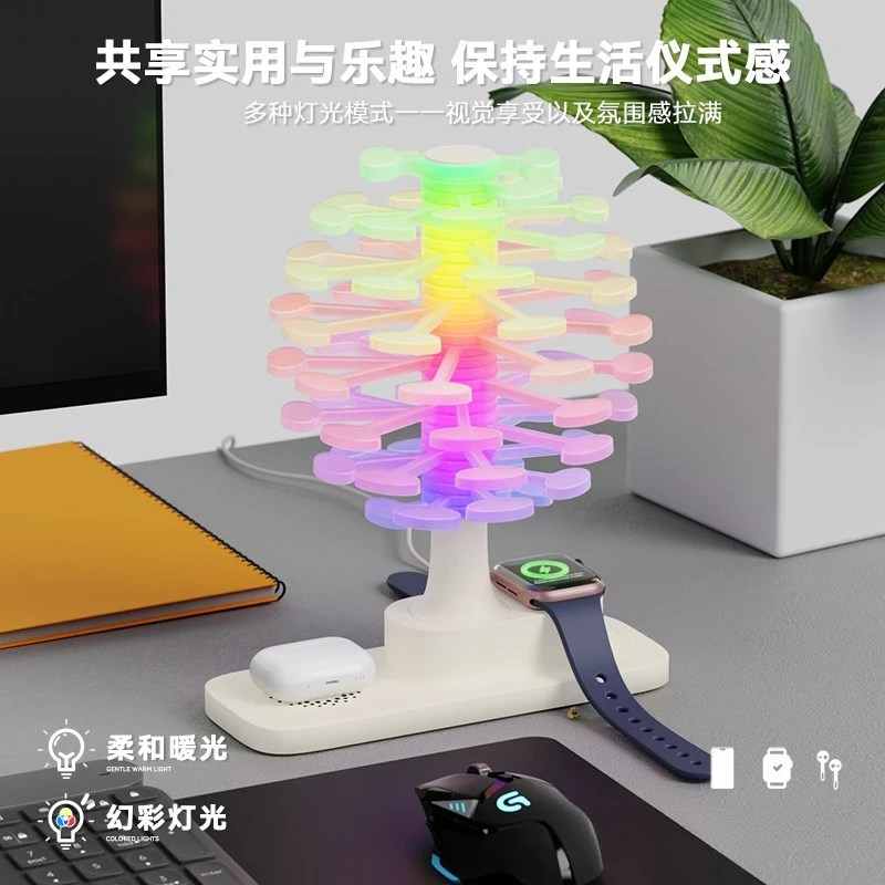 مصباح مكتبي لجو الشحن اللاسلكي، وسماعة أذن للهاتف المحمول، وإضاءة ليلية للشحن اللاسلكي