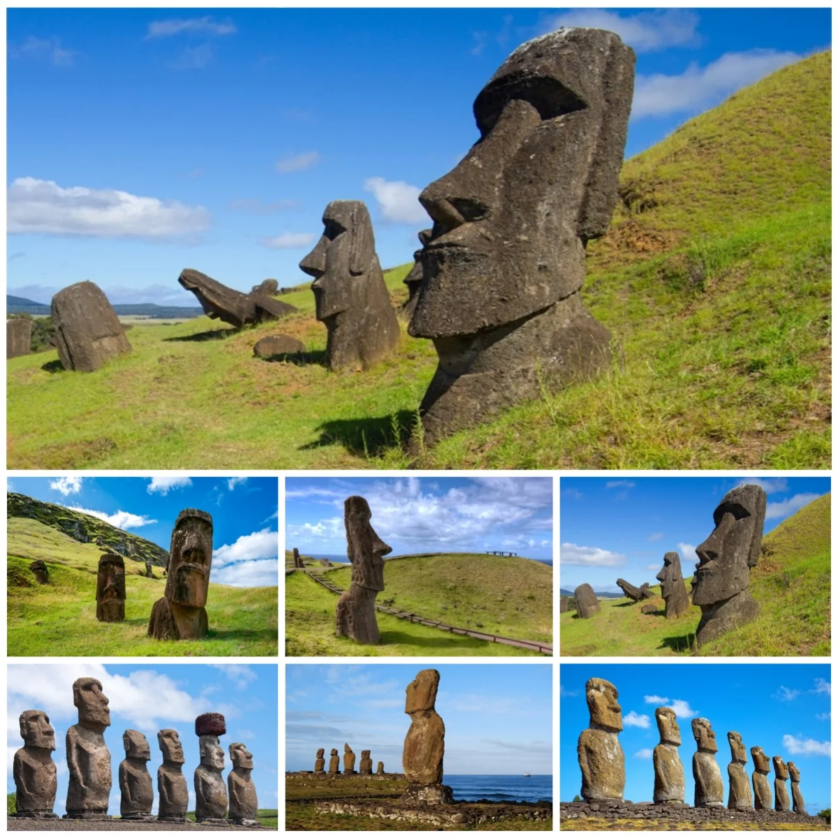 Easter Island Photography Backgrounds Moai Statue Grassland Scenery History Travel Celebration Portrait Shoot Decor Backdrops