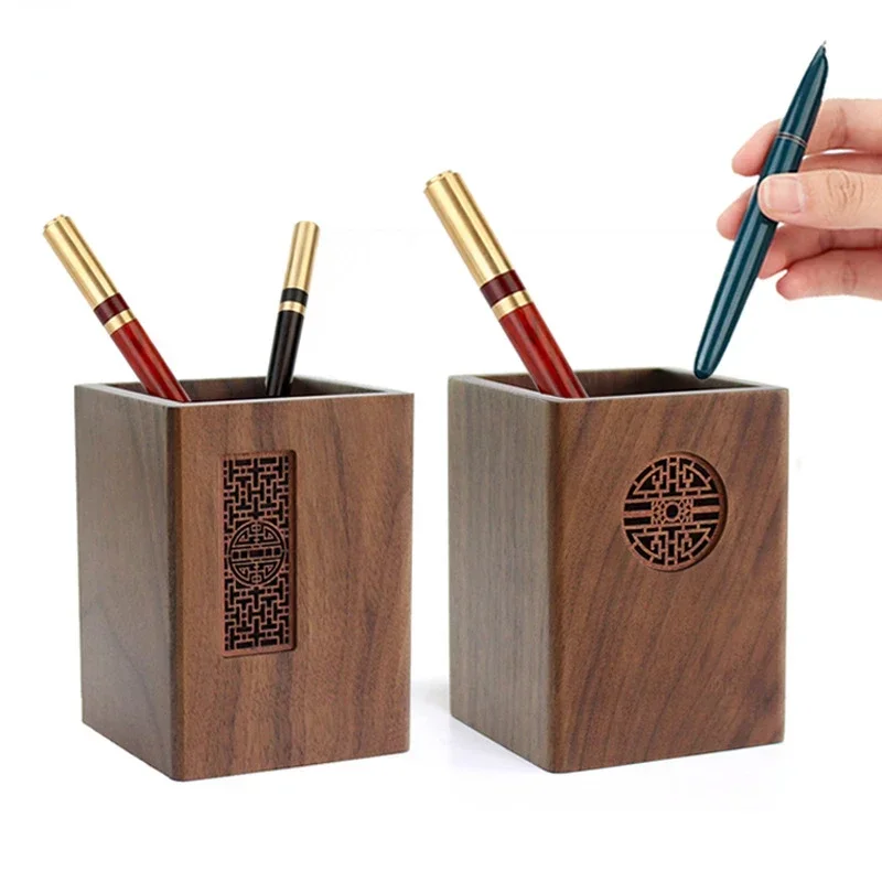 Black Walnut Solid Wood Pen Holder Simple Office Supplies Pencil Storage Box Japanese Wooden Desk Accessories