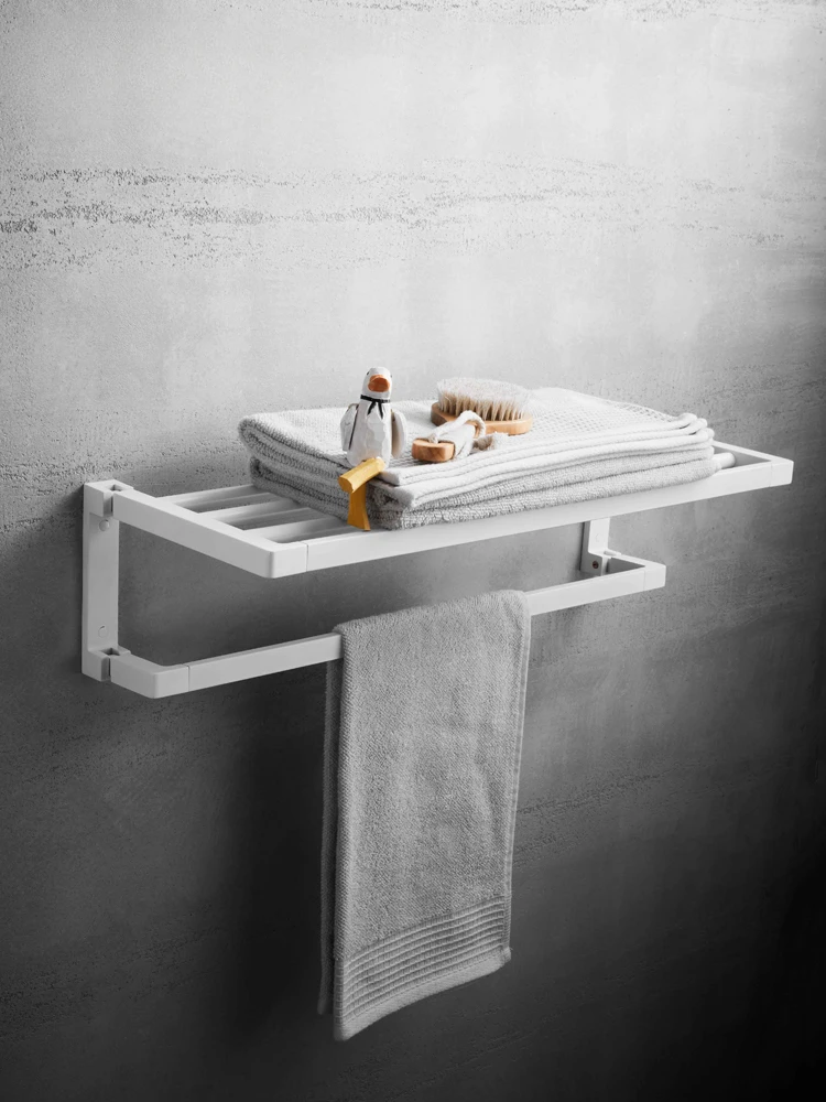 New bathroom gun gray stainless steel folding movable towel rack, bathroom towel rack can be hung without punching holes