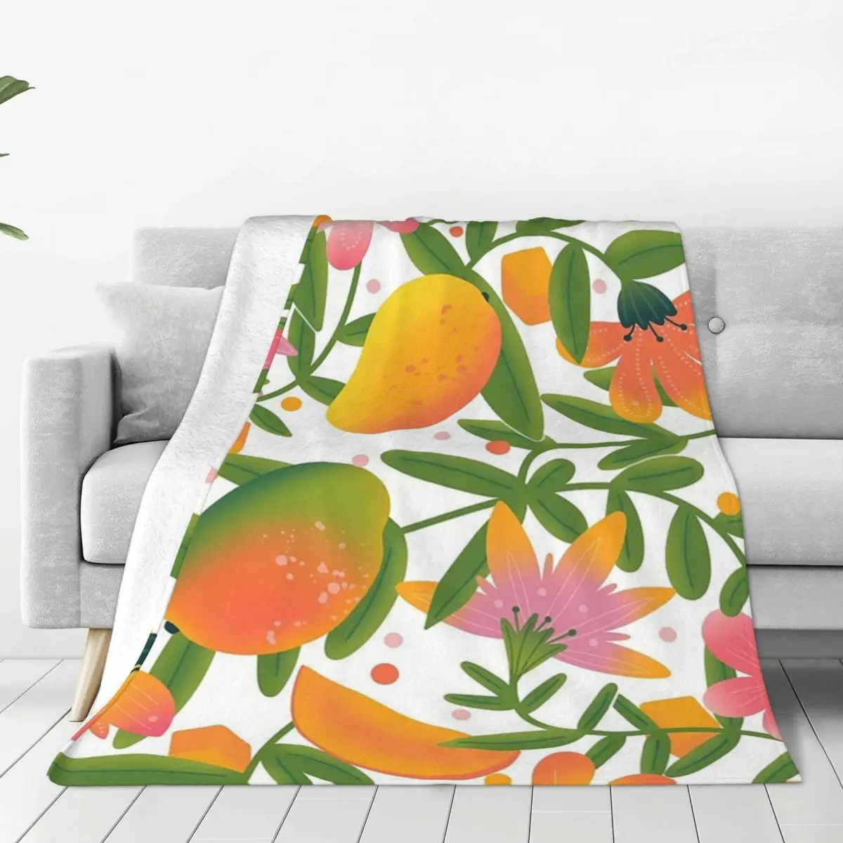 Exotic Mango Garden In Jungle Style White Blanket Flannel Sofa Throw Blankets For Couch Bedding Travel Throws Bedspread Quilt