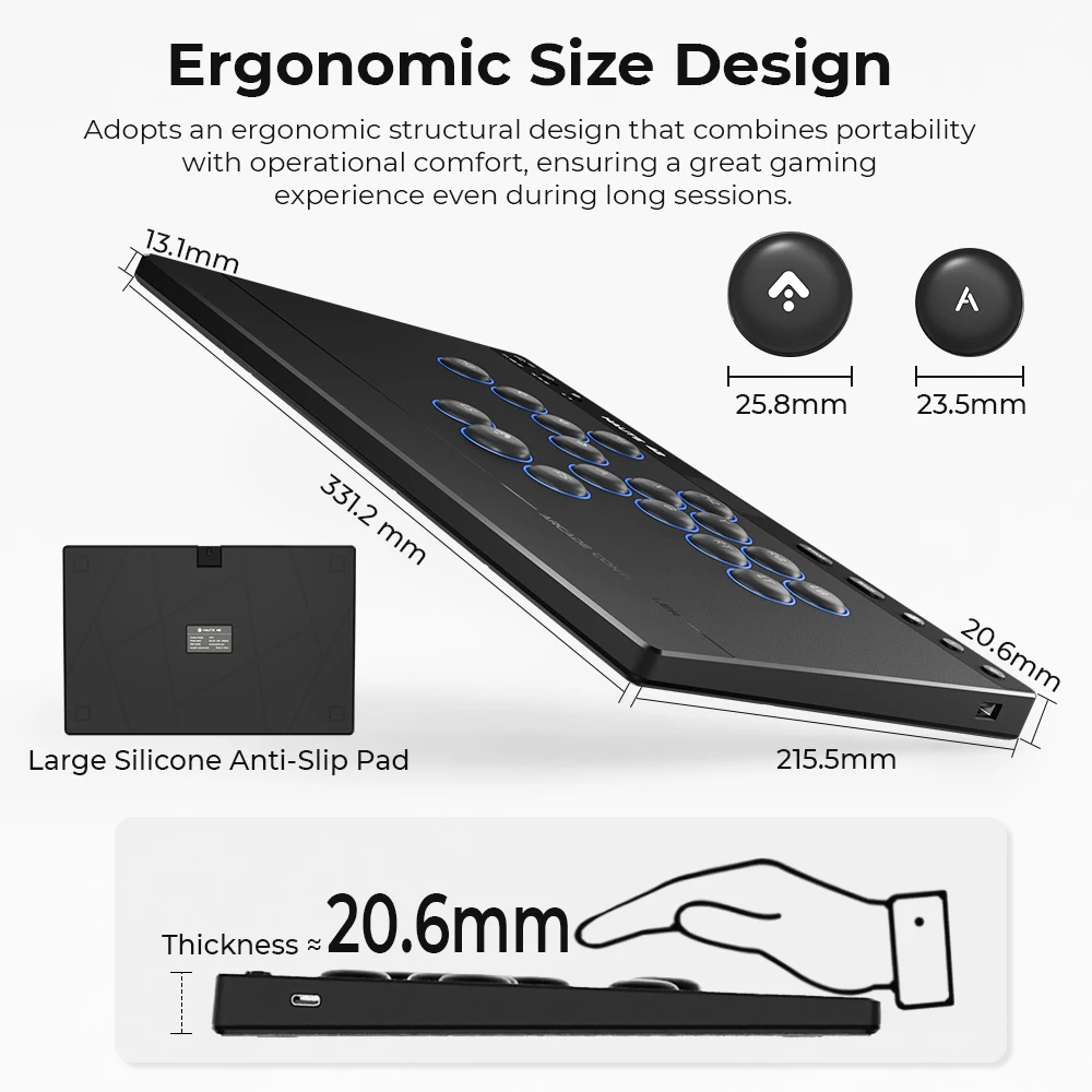 Haute42 W-P1 Tri Mode 2.4G Wireless Touch Screen Leverless Hitbox Controller For PC/PS4/PS5/Switch Stickless Arcade Controller - view 5