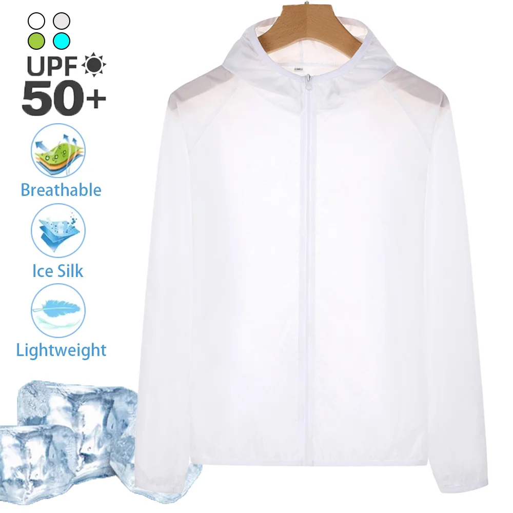 Men's Summer Lightweight Sunscreen Ice Silk Quick Drying Breathable Hooded Zip Up Sun-protection Skin Coat