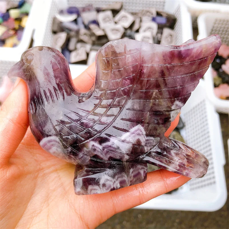 Nartural Dream Amethyst Bird Animal Carving Healing Lucky Landscape Home office Decoration Gift 1pcs