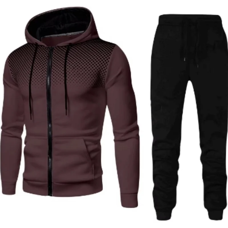 2024 autunno/inverno nuovi pantaloni sportivi in lana tinta unita europei e americani da uomo Casual con cerniera sportiva con cappuccio Set da corsa