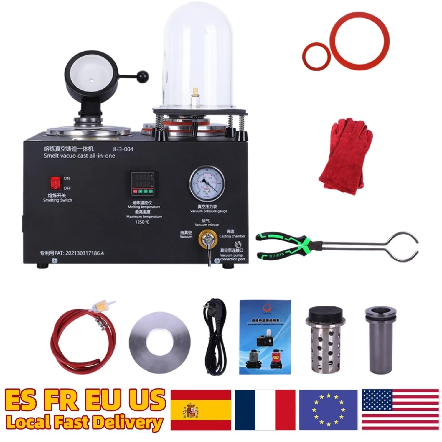 110V 2KG 3-IN-1 Jewelry Vacuum Casting Machine with 1150 Melting Furnace 3x6" Flask for Gold Silver Copper Metal Casting Equipment High-temperature Digital Metal Smelting Machine