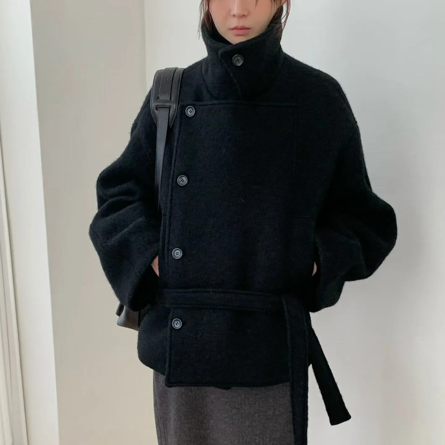 

Women's Woolen Coat ort Thiened Stand Collar Autumn Winter Chic Aosphere Brown High End Feeling Commute Sle Long Sve