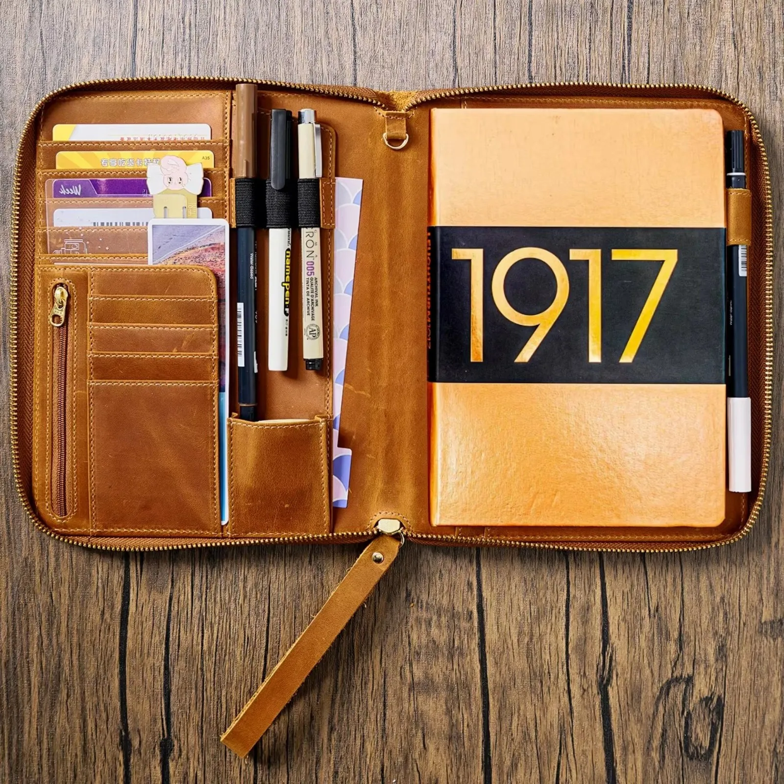 Cubierta con cremallera A5 hecha a mano para diario de cuadernos Hobonichi/ Leuchtturm 1917/ Stalogía/ Midori, organizador de portafolio de Bloc de notas con cremallera