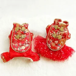 Chinese New Year Dog Clothing Winter Dog Dress Jumpsuit Couple Pet Clothes Tang Suit Puppy Apparel Cheongsam Poodle Yorkie Coat