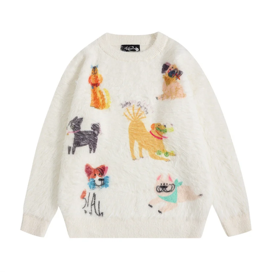 

Runway Designer High Quality Cartoon Puppy Personality Sweaters Pullovers Women Autumn Winter Long Sleeve Harajuku Sweet Jumper
