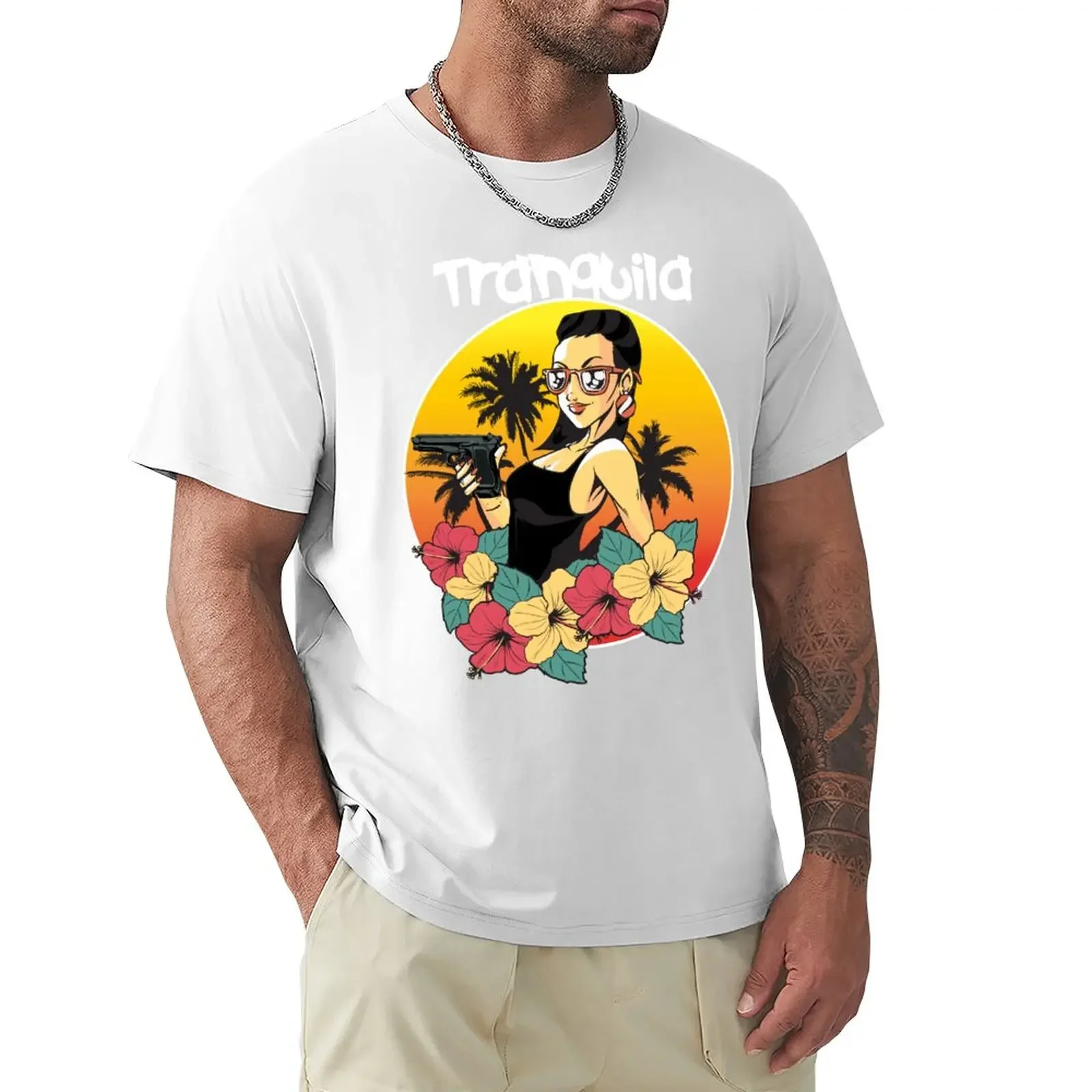 Gangster Latina Tranquilo with flowers. T-Shirt summer tops tees big and tall t shirts for men