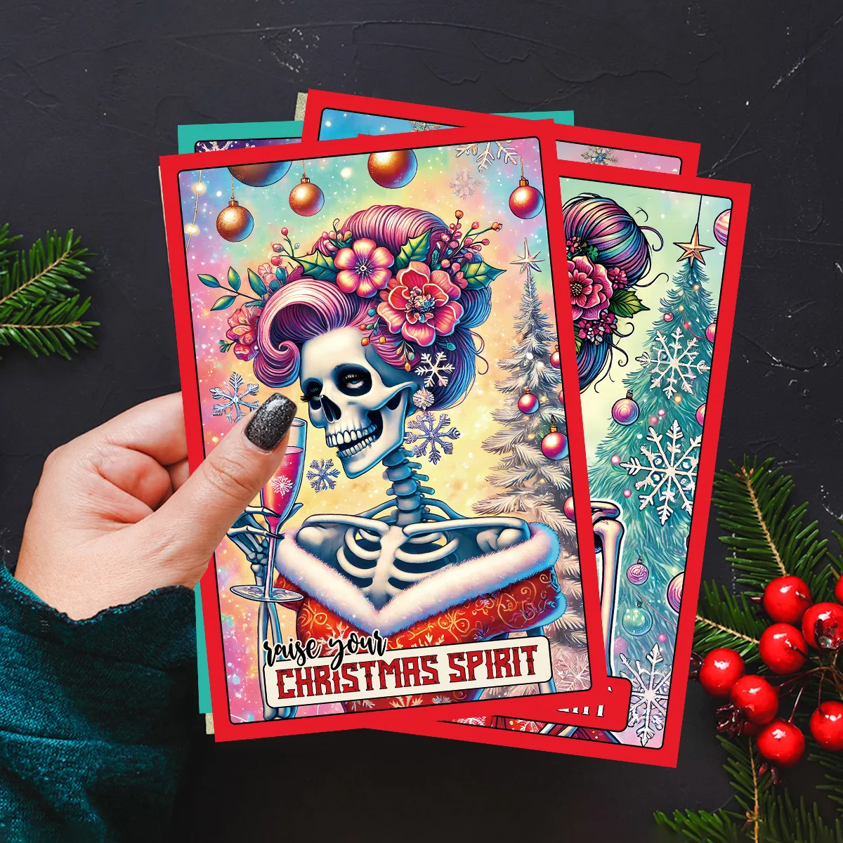 20pcs Colorful Skeleton Tarot Card Sign Poster Wall Collage Kit Room Home Decor,Merry Bright,Mini Postcard Gifts,Christmas Decor