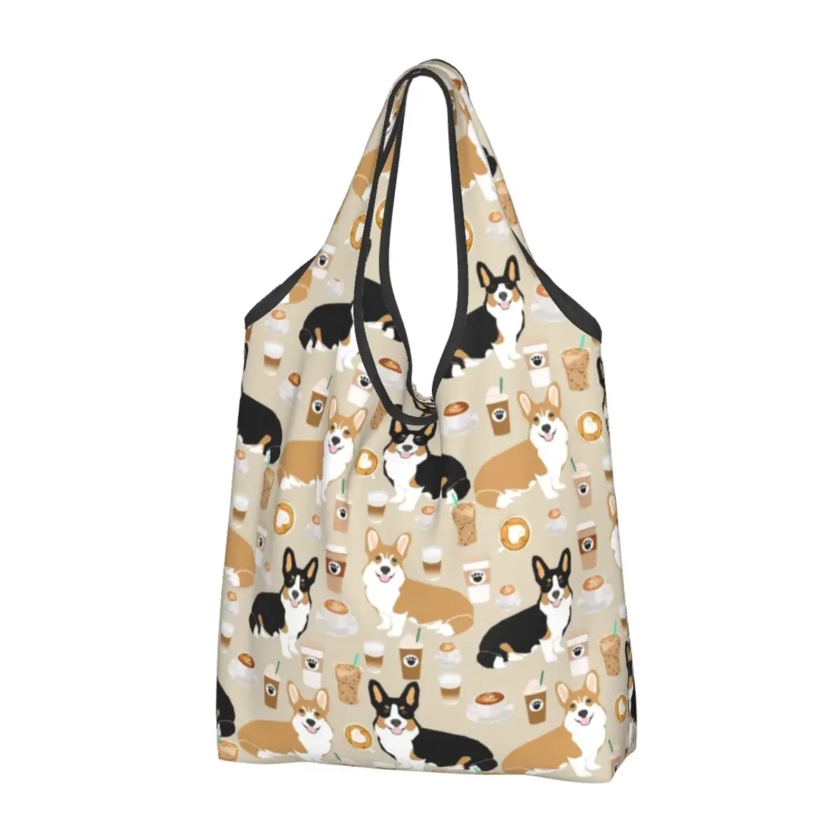 

Recycling Coffee Welsh Corgis Dog Shopping Bag Women Tote Bag Portable Grocery Shopper Bags