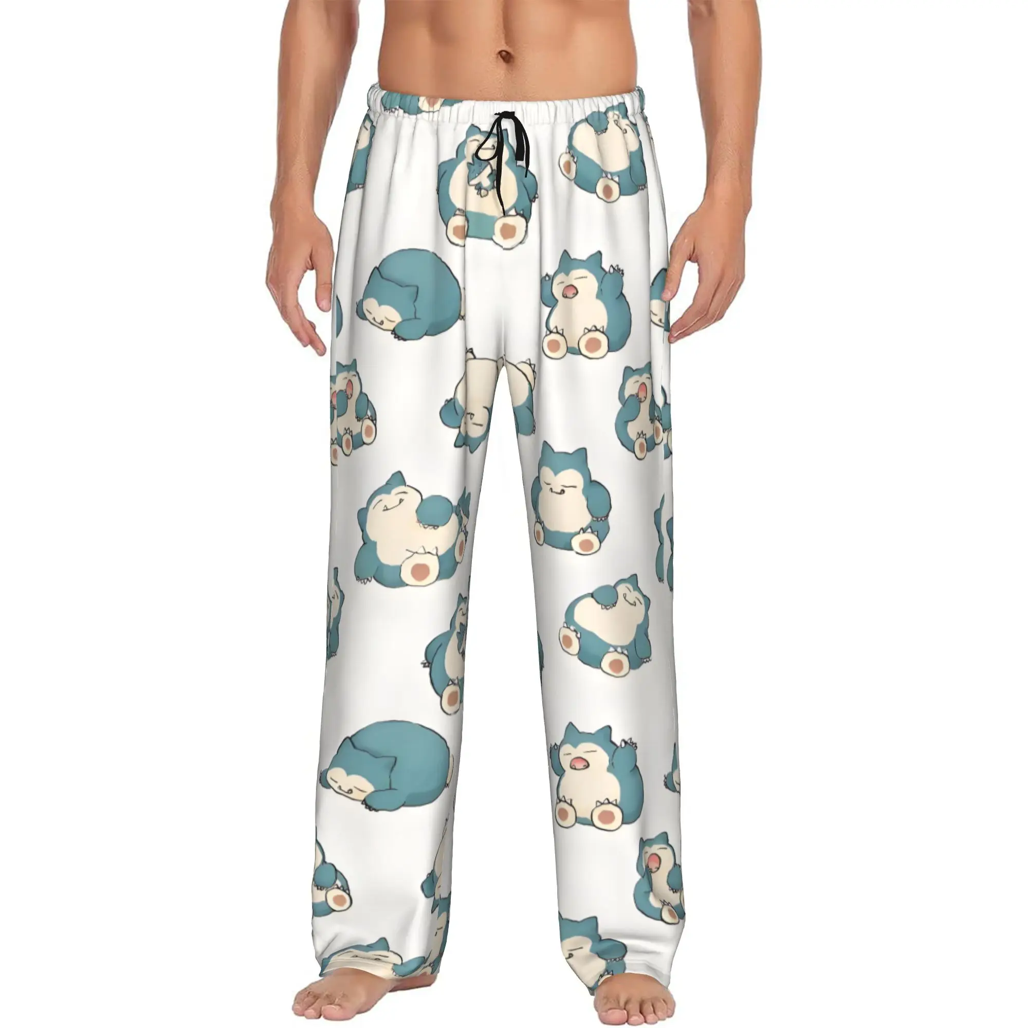 Custom S-Snorlaxed Anime Pajama Pants Sleepwear for Men Elastic Waistband Cartoon Sleep Lounge Bottoms with Pockets