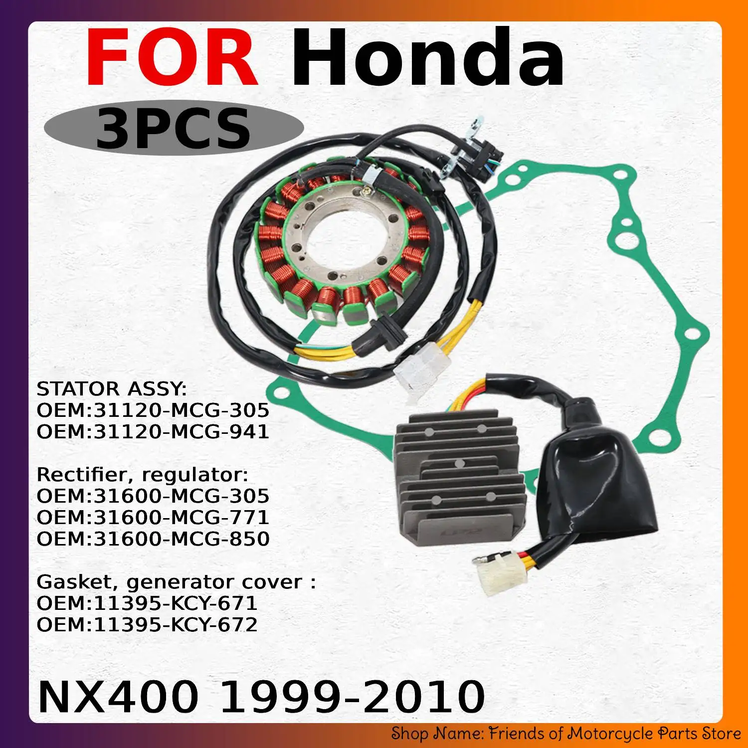 Motorcycle Magneto Stator Coil Regulator Rectifier Generator Cover Gasket Kit For Honda NX400 1999-2010 31600MCG305 /11395KCY671