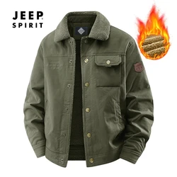 JEEP SPIRIT 남성용 플러시 칼라 코튼 의류, 심플하고 두꺼운 따뜻한 재킷, 편안한 통기성 오버코트, 겨울 캐주얼 패션