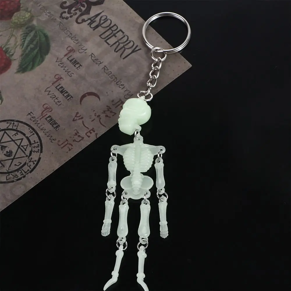 Luminous Skull Keychain Car Keyring Multi-jointed Skeleton Gothic Horror Pendant Halloween Ghost Head Jewelry Couple Gift