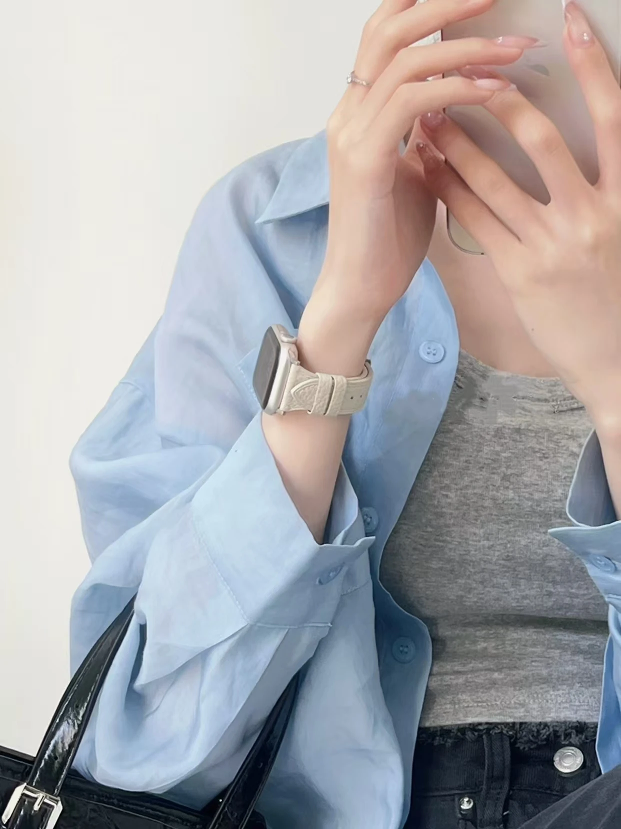 애플 워치 밴드 여성용 가죽 루프 스트랩, 울트라 10, 9, 8, 7/6, 38mm, 40mm, 41mm, 42mm, 44mm, 45mm, 46mm