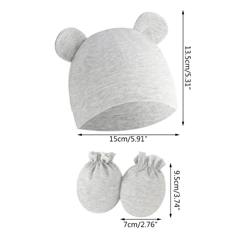 Newborn Baby Hat & Anti Scratch Gloves Set Cotton Headwear Anti-grab Mittens and Hospital Caps for Boys Girls