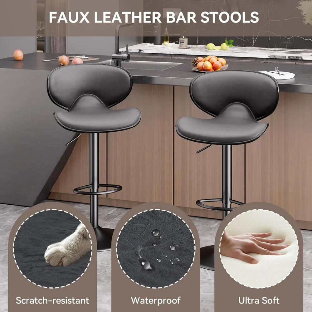 Set of 4 Faux Leather Swivel Bar Stools with Backrest and Adjustable Height for Kitchen Counter