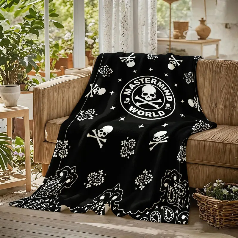 Skull Bandana Black Flannel Blanket Perfect for Sofa Office Bed Travel Sleep Read Relax Camping Four Season Use