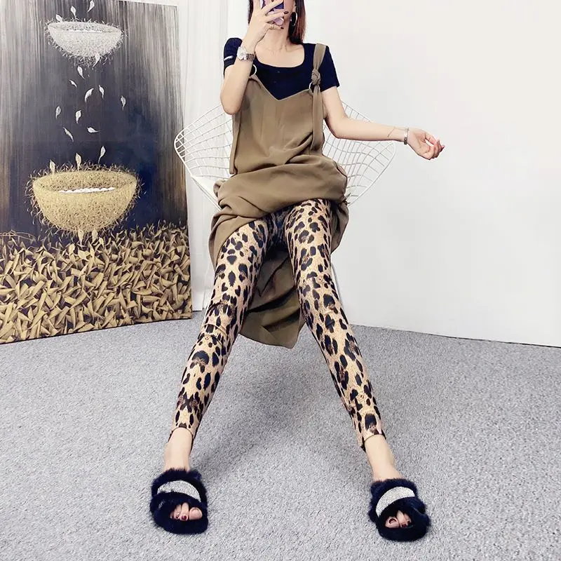 European American Leopard Print Outer Leggings Stretch Printed Fashion Trend New High Waist Versatile Thin Pencil Pants