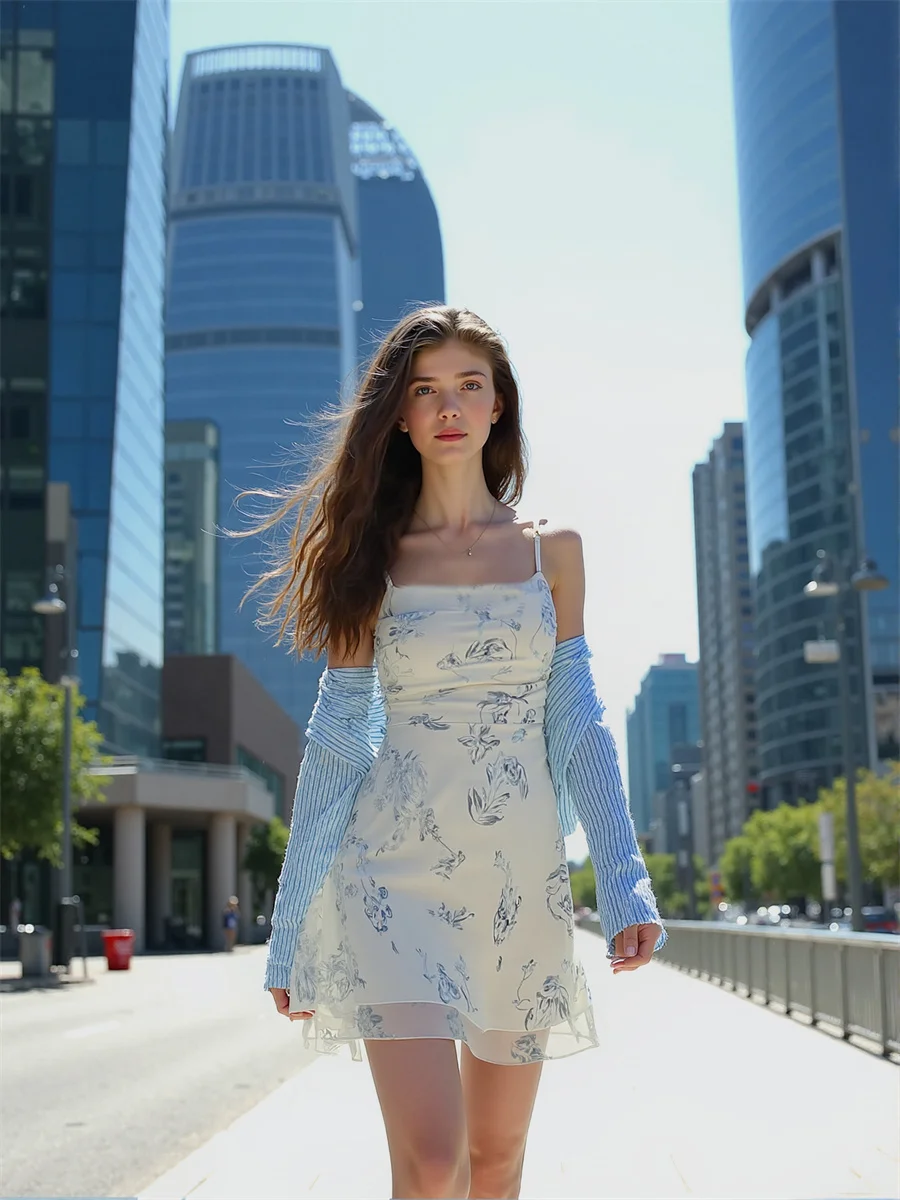 فساتين شيفون صغيرة مُزينة بنقشة الزهور باللون الأزرق السماوي للنساء عتيقة من Preppy Academia المحكمة الفرنسية الأدبية الفنية الأنثوية الكلاسيكية الأنيقة