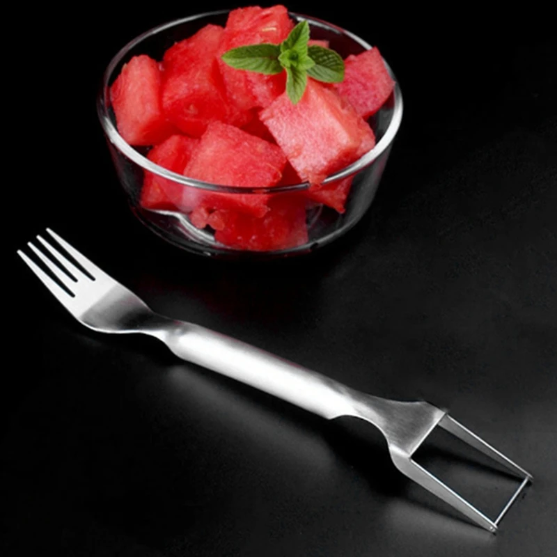 3Pcs 2-In-1 Stainless Steel Fruit Cutter Dual Head Fruit Forks Slicer Knife Watermelon Fork Slicer Cutter Slicer Tool